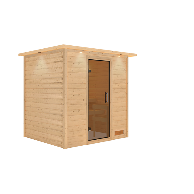 Bild von Massivholzsauna 'Anja' natur Glastür, Kranz 224 x 184 x 202 cm