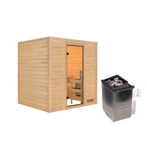 Massivholzsauna 'Anja' natur 4,5 kW Ofen, Steuerung, klare Glastür 196 x 170 x 198 cm