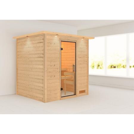 3. Bild von Massivholzsauna 'Anja' natur klare Glastür, Kranz 224 x 184 x 202 cm