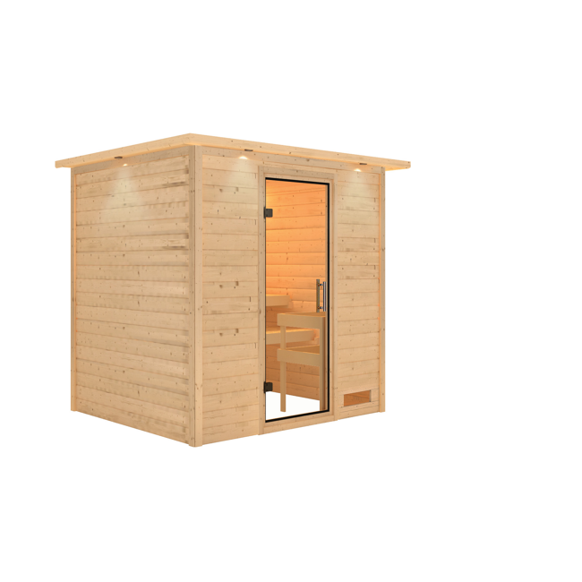Bild von Massivholzsauna 'Anja' natur klare Glastür, Kranz 224 x 184 x 202 cm