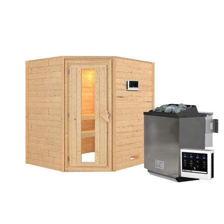 2. Bild von Massivholzsauna 'Mia' natur 4,5 kW Bio-Ofen, Steuerung Easy, Energiespartür 196 x 170 x 198 cm