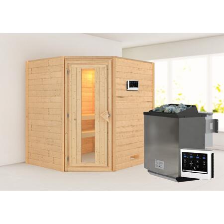 3. Bild von Massivholzsauna 'Mia' natur 4,5 kW Bio-Ofen, Steuerung Easy, Energiespartür 196 x 170 x 198 cm