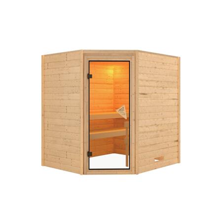 2. Bild von Massivholzsauna 'Mia' natur mit bronzierter Glastür 196 x 170 x 198 cm