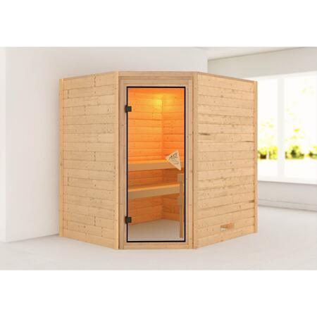 3. Bild von Massivholzsauna 'Mia' natur mit bronzierter Glastür 196 x 170 x 198 cm