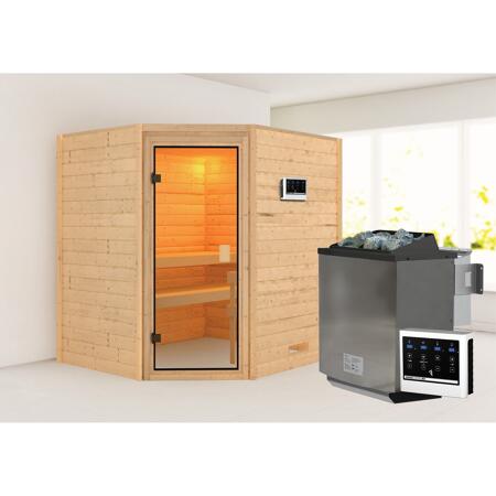 3. Bild von Massivholzsauna 'Mia' natur 4,5 kW Bio-Ofen, Steuerung Easy, bronzierte Glastür 196 x 170 x 198 cm