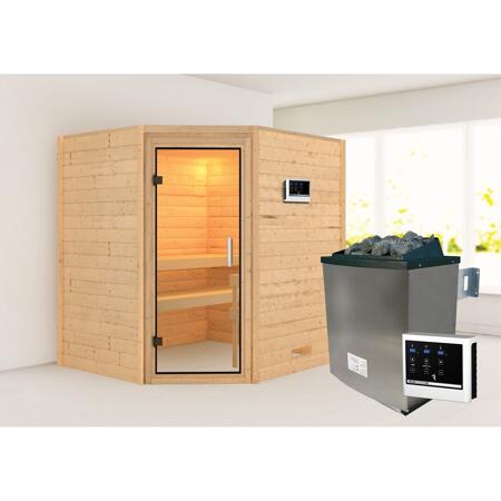 3. Bild von Massivholzsauna 'Mia' natur 4,5 kW Ofen, Steuerung Easy, Glastür 196 x 170 x 198 cm