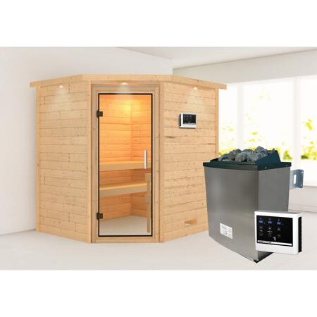 3. Bild von Massivholzsauna 'Mia' natur 4,5 kW Ofen, Steuerung Easy, Kranz, Glastür 224 x 184 x 202 cm
