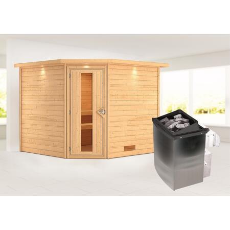 3. Bild von Massivholzsauna 'Leona' natur 9 kW Ofen mit integrierter Steuerung, Energiespartür, Kranz 259 x 245 x 202 cm