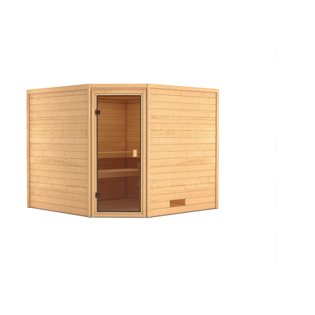 Bild von Massivholzsauna 'Leona' natur mit bronzierter Glastür 231 x 231 x 198 cm