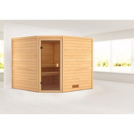 3. Bild von Massivholzsauna 'Leona' natur mit bronzierter Glastür 231 x 231 x 198 cm