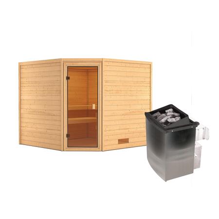 2. Bild von Massivholzsauna 'Leona' natur 9 kW Ofen mit integrierter Steuerung, bronzierte Glastür 231 x 231 x 198 cm