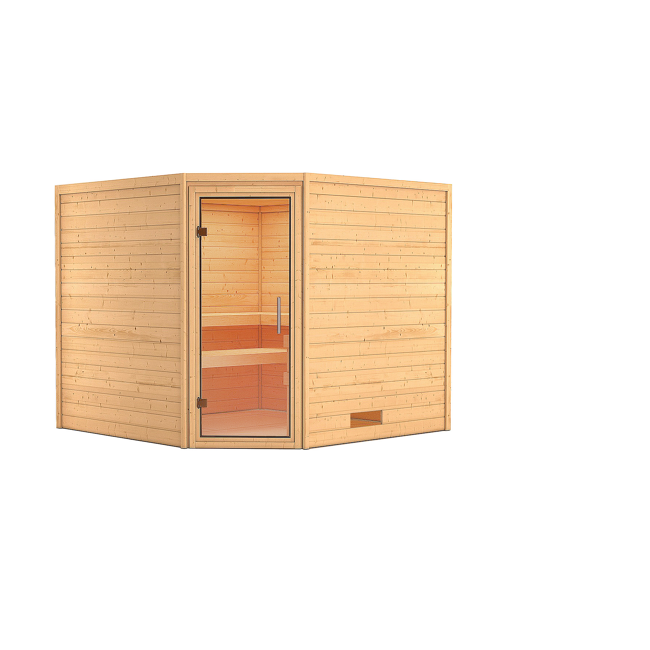 Bild von Massivholzsauna 'Leona' natur mit Klarglastür 231 x 231 x 198 cm