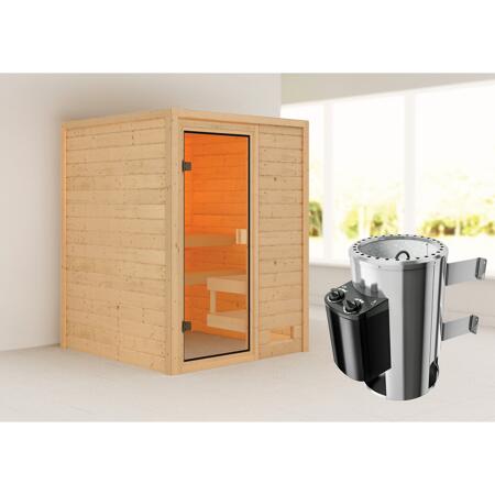 2. Bild von Massivholzsauna 'Sandra' natur 3,6 kW Plug & Play Ofen mit integrierter Steuerung 145 x 145 x 187 cm