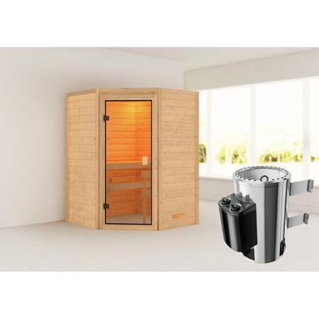 3. Bild von Massivholzsauna 'Antonia' natur 3,6 kW Ofen, Glastür 145 x 145 x 187