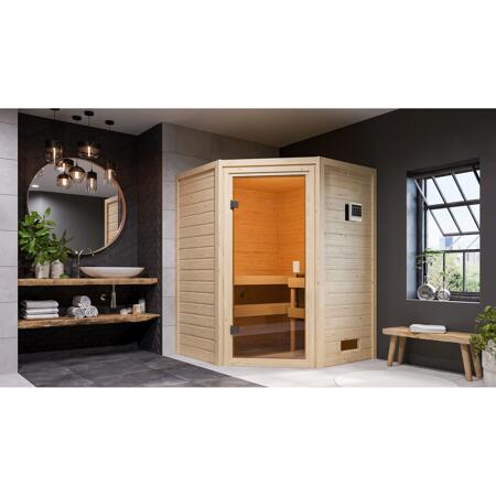 10. Bild von Massivholzsauna 'Antonia' natur 4,5 kW Bio-Ofen, Steuerung Easy, Glastür 145 x 145 x 187