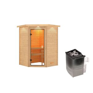 Massivholzsauna 'Antonia' natur 4,5 kW Ofen, Kranz, Glastür 173 x 159 x 191 cm