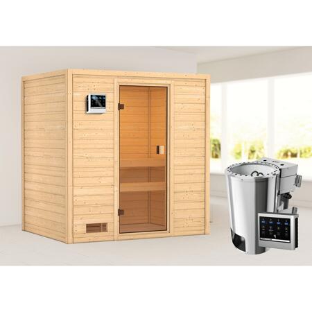 3. Bild von Massivholzsauna 'Selena' natur 3,6 kW Plug & Play Bio-Ofen, Steuerung Easy, Glastür 195 x 145 x 187 cm