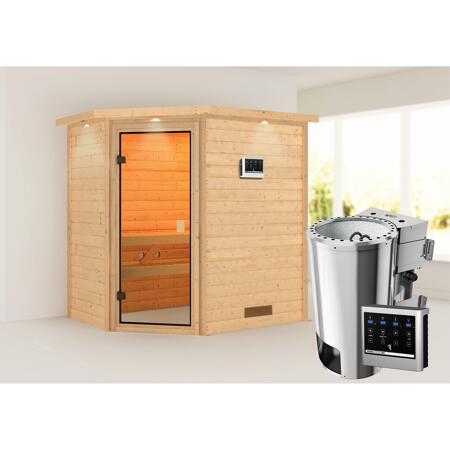 3. Bild von Massivholzsauna 'Jella' natur 3,6 kW Plug & Play Bio-Kombiofen mit Steuergerät Easy, Kranz 223 x 159 x 191 cm