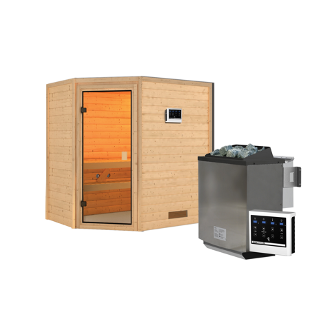 Bild von Massivholzsauna 'Jella' natur 4,5 kW Bio-Kombiofen, mit Steuerung Easy 195 x 145 x 187 cm