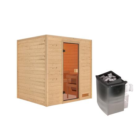 2. Bild von Massivholzsauna 'Adelina' natur 4,5 kW Ofenset, Glastür 195 x 169 x 187 cm