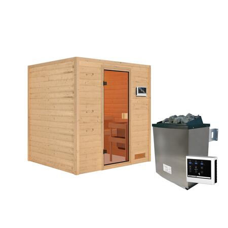 2. Bild von Massivholzsauna 'Adelina' natur 4,5 kW Ofenset, Steuerung Easy, Glastür 195 x 169 x 187 cm