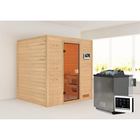 3. Bild von Massivholzsauna 'Adelina' natur 4,5 kW Bio-Ofenset, Steuerung Easy, Glastür 195 x 169 x 187 cm