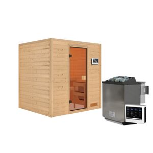 Massivholzsauna 'Adelina' natur 4,5 kW Bio-Ofenset, Steuerung Easy, Glastür 195 x 169 x 187 cm