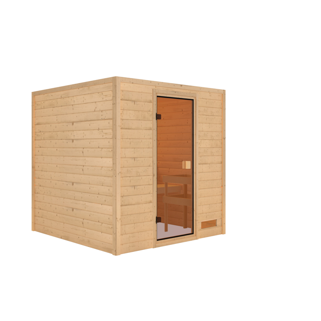 Bild von Massivholzsauna 'Jara' natur bronzierte Glastür 195 x 195 x 187 cm