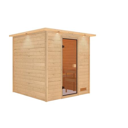 2. Bild von Massivholzsauna 'Jara' natur Kranz, bronzierte Glastür 223 x 209 x 191 cm
