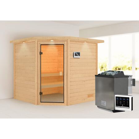 3. Bild von Massivholzsauna 'Tilda' natur 4,5 kW Bio-Ofen, Steuerung Easy, Kranz 223 x 209 x 191 cm