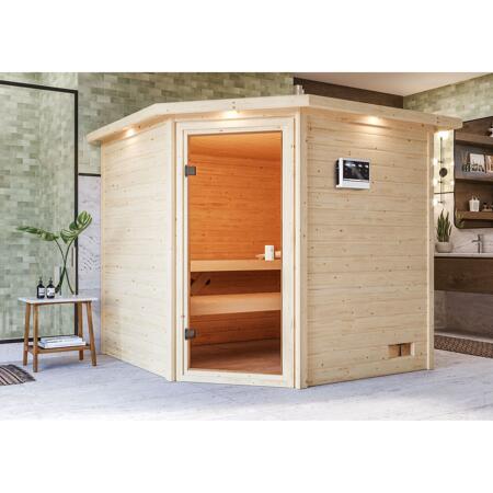 11. Bild von Massivholzsauna 'Tilda' natur 4,5 kW Bio-Ofen, Steuerung Easy, Kranz 223 x 209 x 191 cm