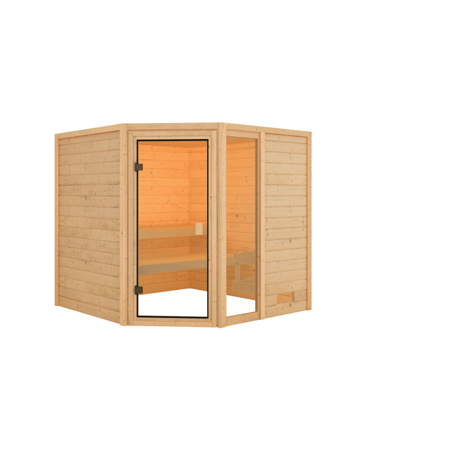 Bild von Massivholzsauna 'Tabea' natur bronzierte Glastür und Fenster 196 x 196 x 187 cm