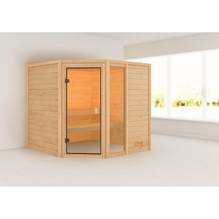 3. Bild von Massivholzsauna 'Tabea' natur bronzierte Glastür und Fenster 196 x 196 x 187 cm