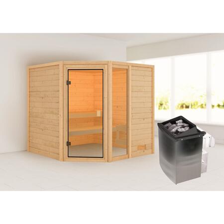 3. Bild von Massivholzsauna 'Tabea' natur 9 kW Ofen mit integrierter Steuerung, Glastür, Fenster 196 x 196 x 187 cm
