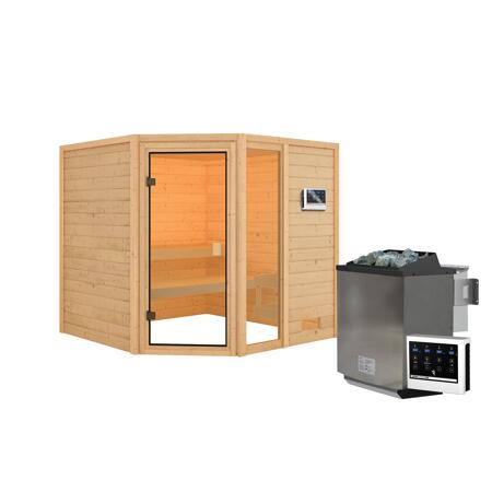 2. Bild von Massivholzsauna 'Tabea' natur 9 kW Bio-Kombiofen, Steuerung Easy, Glastür, Fenster 196 x 196 x 187 cm
