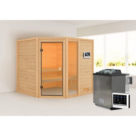 3. Bild von Massivholzsauna 'Tabea' natur 9 kW Bio-Kombiofen, Steuerung Easy, Glastür, Fenster 196 x 196 x 187 cm