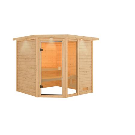 2. Bild von Massivholzsauna 'Tabea' natur bronzierte Glastür und Fenster, Kranz 224 x 210 x 191 cm