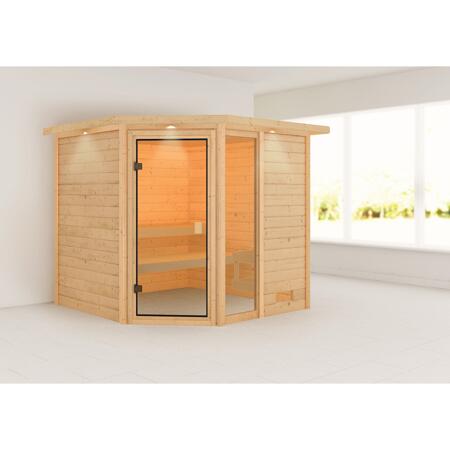 3. Bild von Massivholzsauna 'Tabea' natur bronzierte Glastür und Fenster, Kranz 224 x 210 x 191 cm