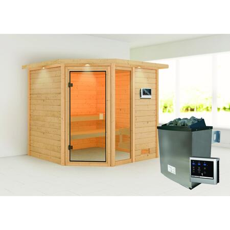 3. Bild von Massivholzsauna 'Tabea' natur 9 kW Ofen, Steuerung Easy, Glastür, Fenster, Kranz 224 x 210 x 191 cm
