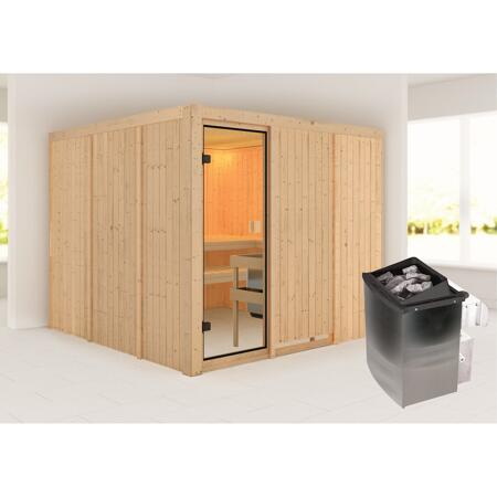 2. Bild von Elementsauna 'Arvika' natur 9 kW Ofen, bronzierte Glastür 231 x 231 x 198 cm