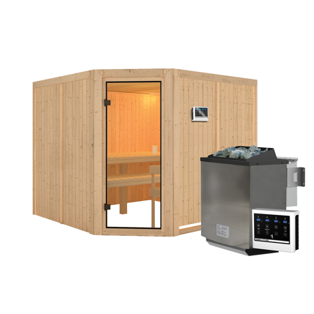 Bild von Elementsauna 'Ystad' natur 9 kW Bio-Ofen, Steuerung Easy, bronzierte Glastür 231 x 231 x 198 cm