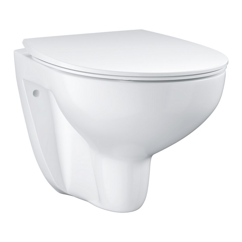 Hängendes WC in Weiß mit geschlossenem Deckel.