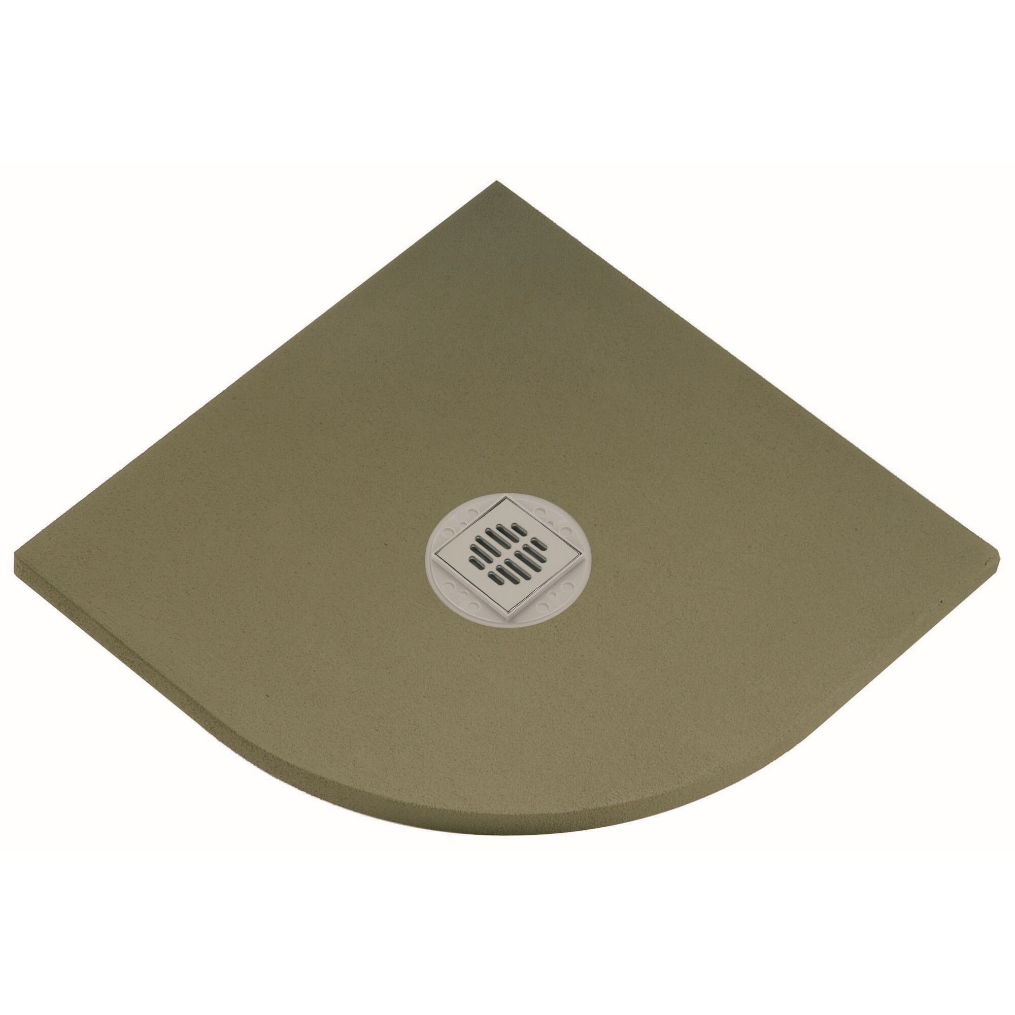 Eckige, beige Duschwanne mit Abfluss.