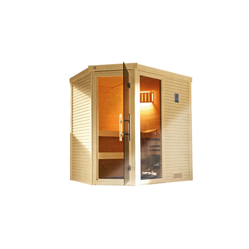 Sauna Cubilis mit offener Tür