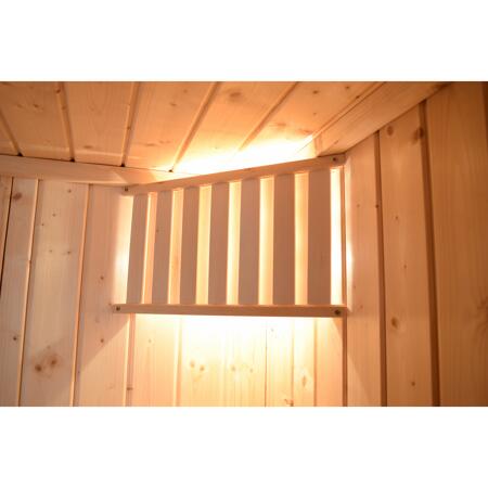 6. Bild von Premium-Massivholzsauna 'Turku 1 Eck' mit 7,5 kW OS-Ofenset, Steuerung, Glastür 188 x 171 x 205 cm