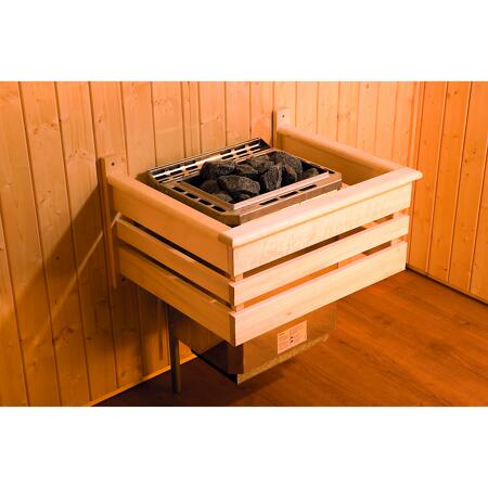 6. Bild von Premium-Massivholzsauna 'Turku 1' 195 x 178 x 205 cm mit Glastür, Leuchtenset und 7,5 kW BioS-Ofenset
