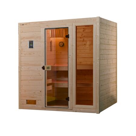 3. Bild von Massivholzsauna 'Valida 3' 189 x 172 x 203,5 cm mit Glastür, Fenster, Leuchtenset und 9 kW Kompakt-Ofenset