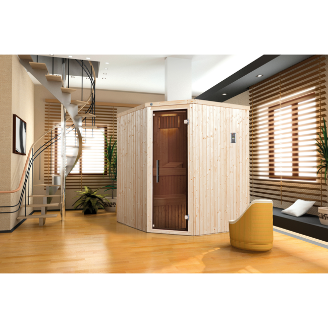 Bild von Elementsauna 'Kiruna 2' 194 x 177 x 199 cm mit Glastür und 4,5 kW BioS-Ofenset 230 V