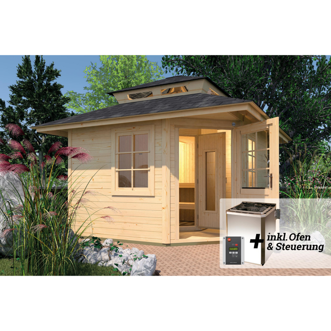 Bild von Saunahaus 'Kurikka' mit Sauna Varberg 3 und 7,5 kW BioS-Ofenset, Steuerung 298 x 298 x 315 cm