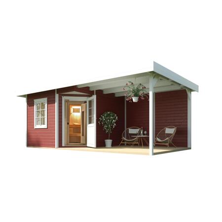 3. Bild von Saunahaus 'Salo 2' rot mit Sauna Varberg 3 und 7,5 kW BioS-Ofenset, Steuerung 601 x 298 x 237 cm